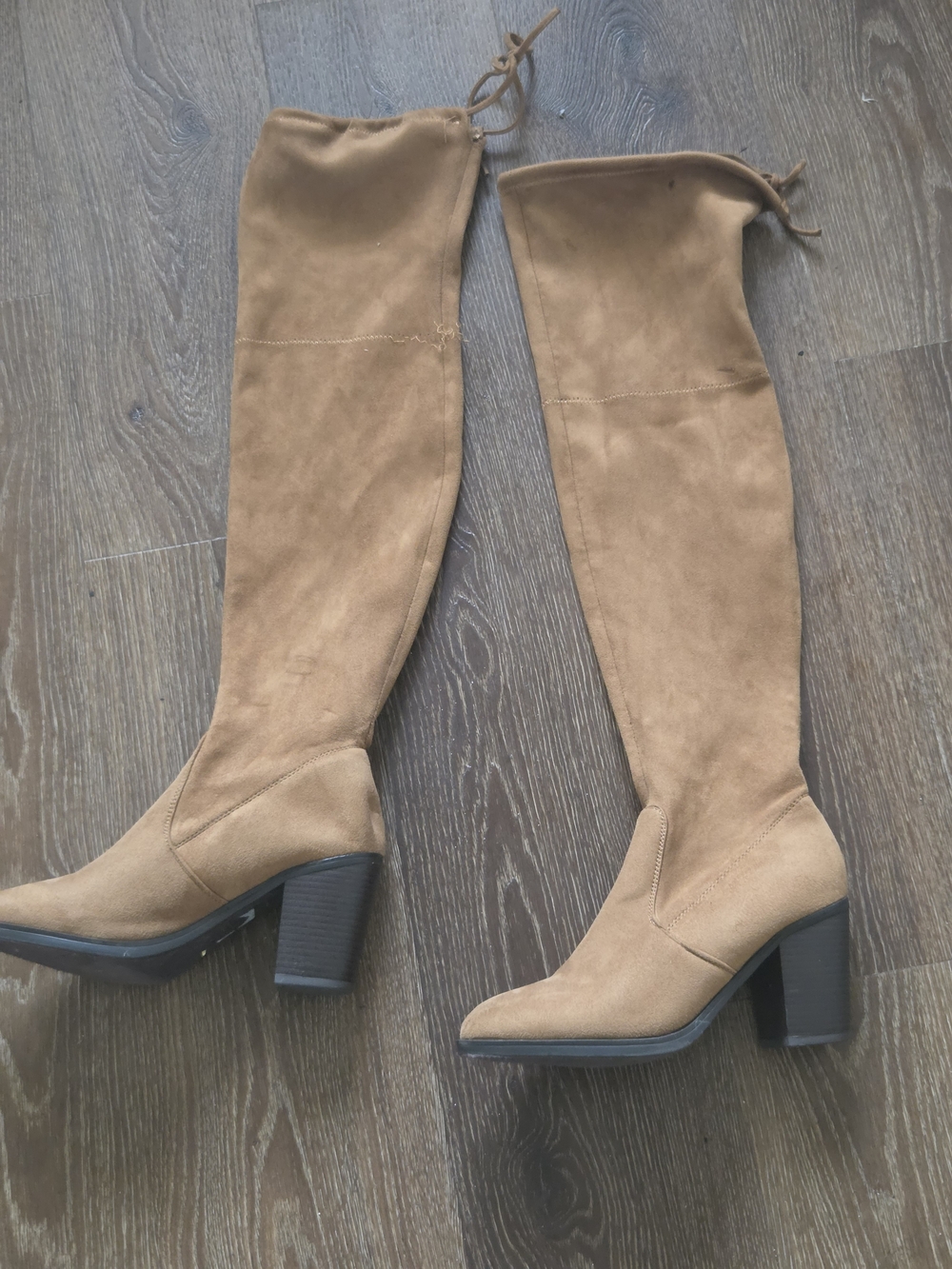 Tall Over-the-Knee Chunky Heel Boots - Tan